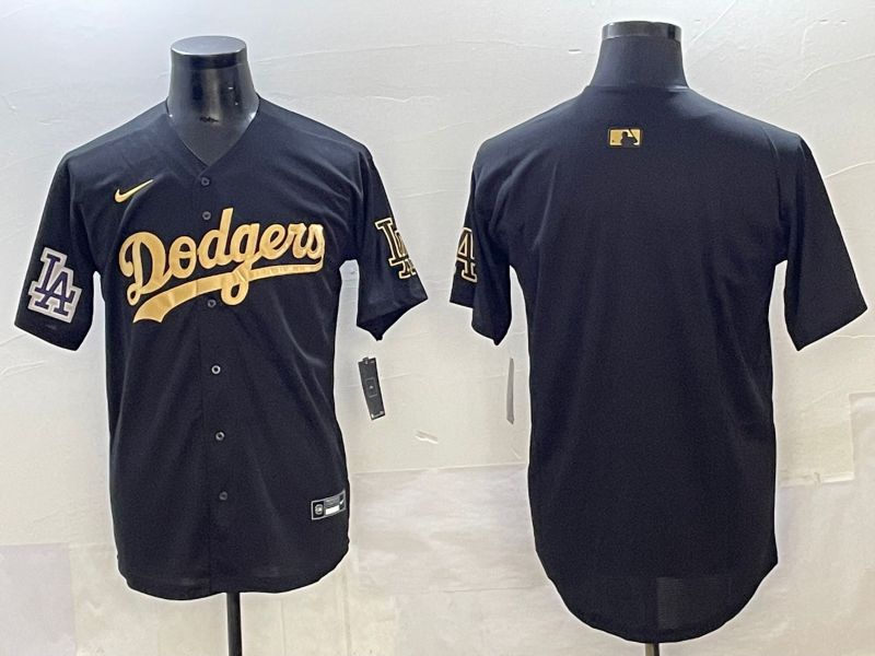 Men Los Angeles Dodgers Blank Black Gold Nike MLB Jersey style 006